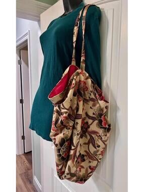 Oversized Reversible Folk Art Botanical Market Bag Autumn gorgeous
